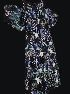 connected apparel Black Floral V-Neck Dress with Blue and Teal Print